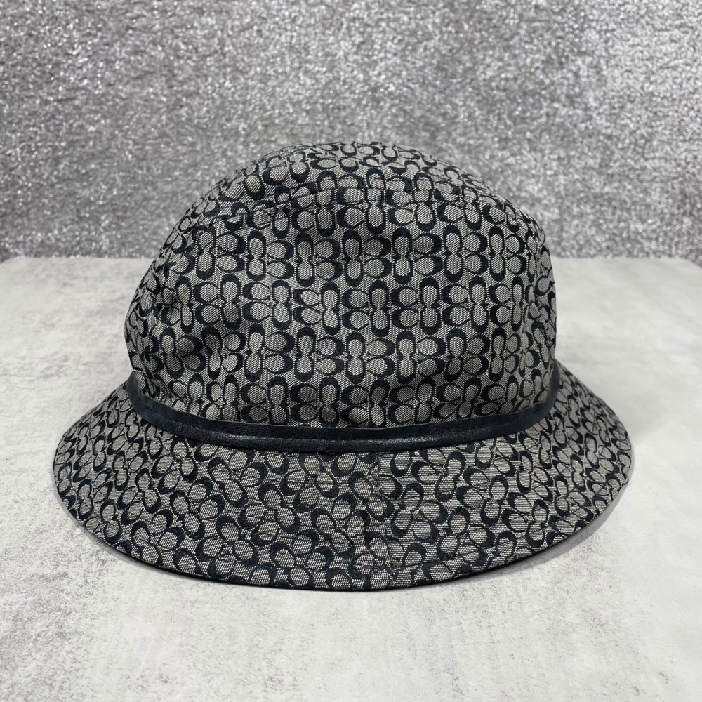 Coach Bucket Hat Size P/S Small Signature C Monogram Black Grey Leather Trim - Picture 5 of 12